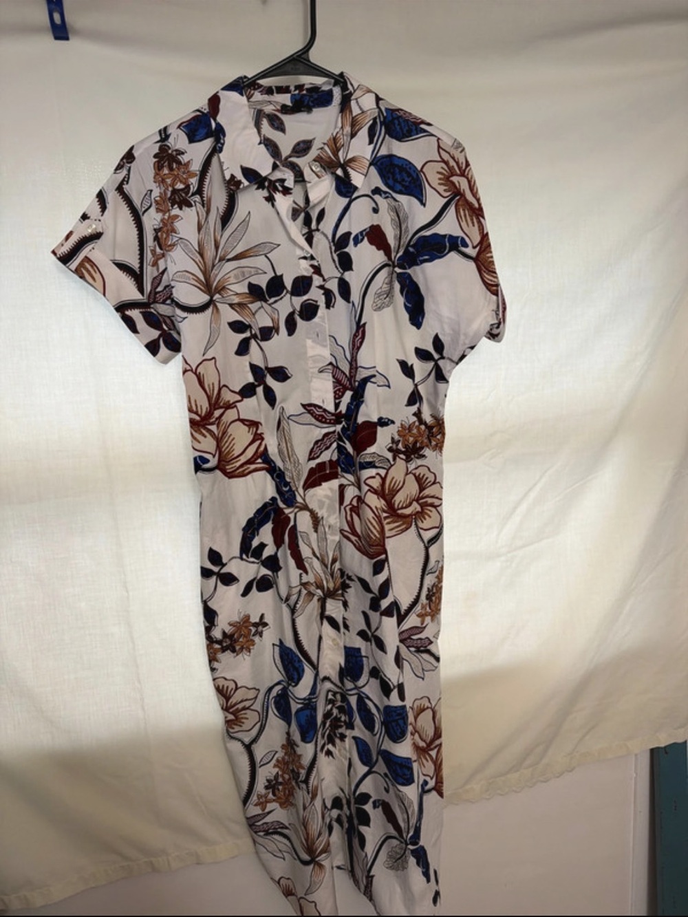 Talbots Cream Midi Dress with Blue & Brown Floral Print
